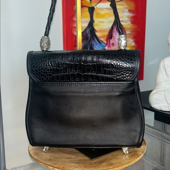 Brighton Ana Maria Black Patent Leather Croc-Embossed Crossbody 9”x 7.75” EUC - Picture 5 of 8
